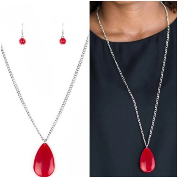 SO POP-YOU-LAR RED NECKLACE/EARRING SET